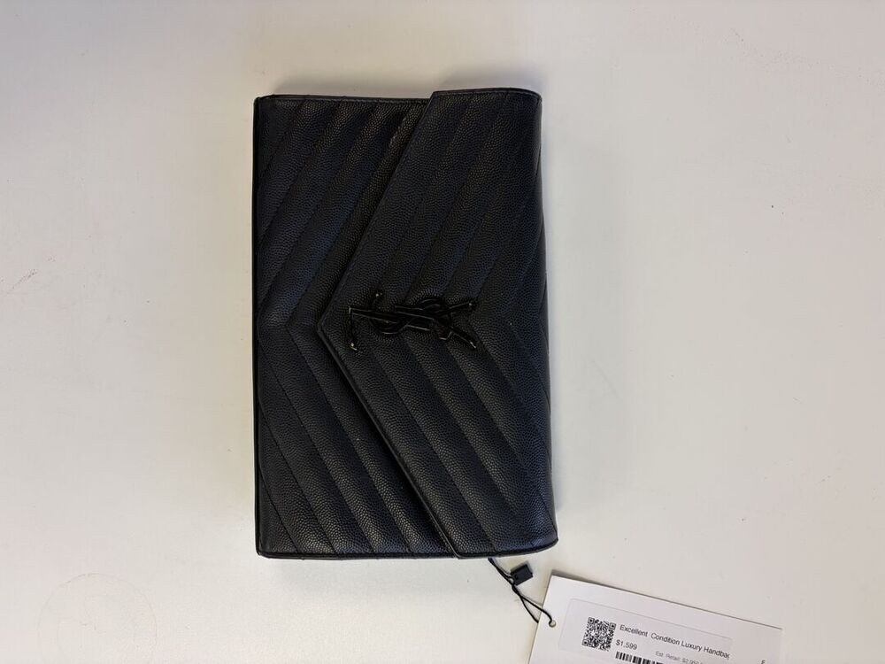 Saint Laurent Monogram Black Chevron Grain de Poudre Chain Wallet
